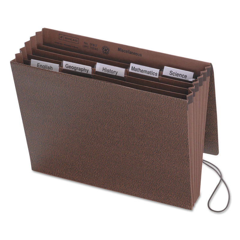 Smead Six-Pocket Subject File with Insertable Tabs, 5.25" Expansion, 6 Sections, Elastic Cord, 1/5-Cut Tabs, Letter Size, Redrope