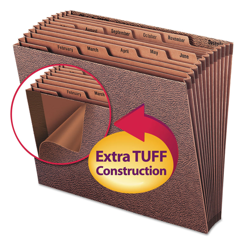 Smead TUFF Expanding Open-Top Stadium File, 12 Sections, 1/12-Cut Tabs, Letter Size, Redrope