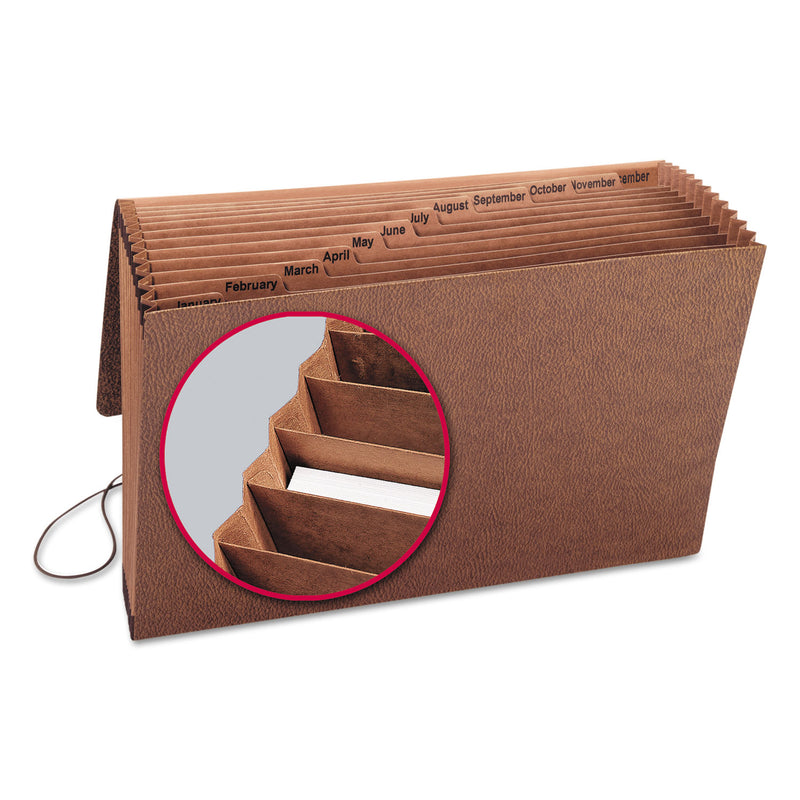 Smead TUFF Expanding Wallet, 12 Sections, Elastic Cord Closure, 1/12-Cut Tabs, Legal Size, Redrope