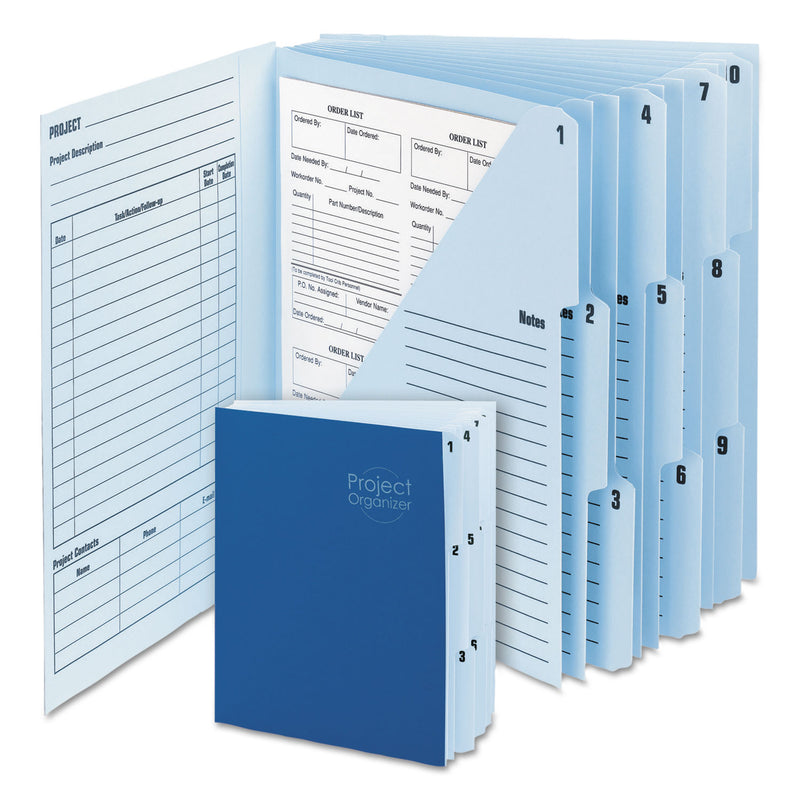 Smead 10-Pocket Project Organizer with Indexed Tabs (1-10), 10 Sections, Unpunched, 1/3-Cut Tabs, Letter Size, Lake Blue/Navy Blue