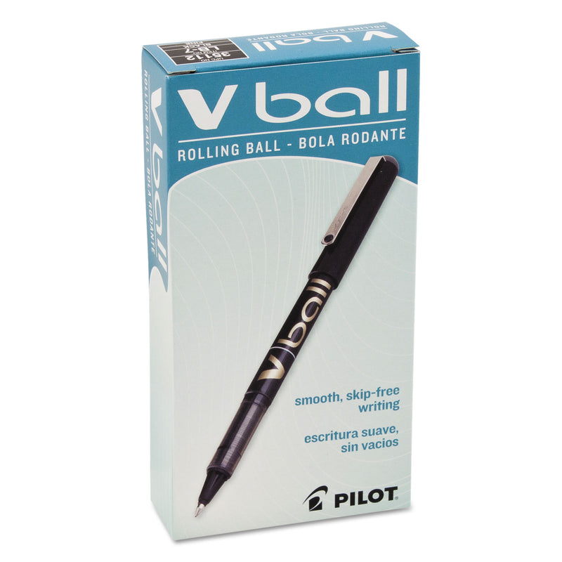 Pilot VBall Liquid Ink Roller Ball Pen, Stick, Fine 0.7 mm, Black Ink, Black Barrel, Dozen