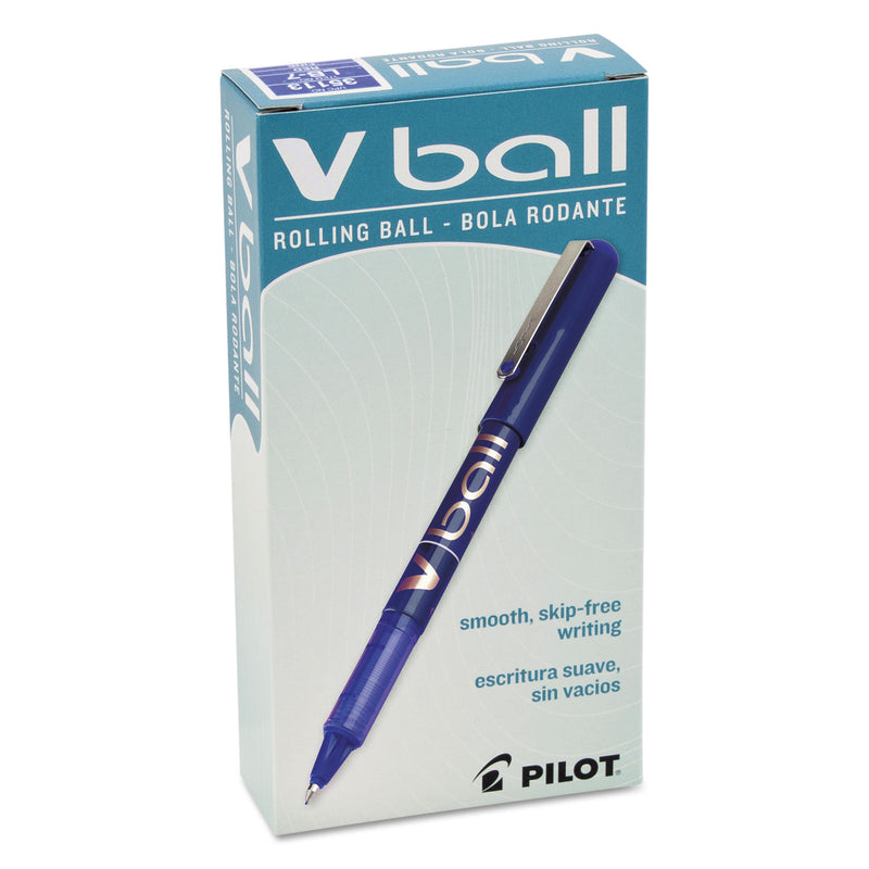 Pilot VBall Liquid Ink Roller Ball Pen, Stick, Fine 0.7 mm, Blue Ink, Blue Barrel, Dozen