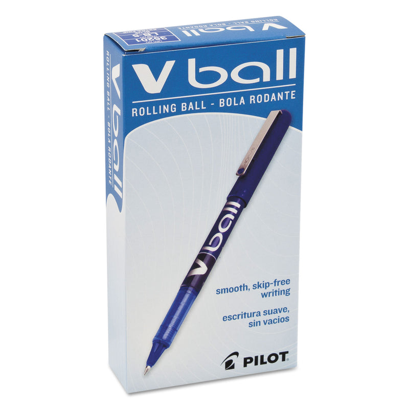 Pilot VBall Liquid Ink Roller Ball Pen, Stick, Extra-Fine 0.5 mm, Blue Ink, Blue Barrel, Dozen