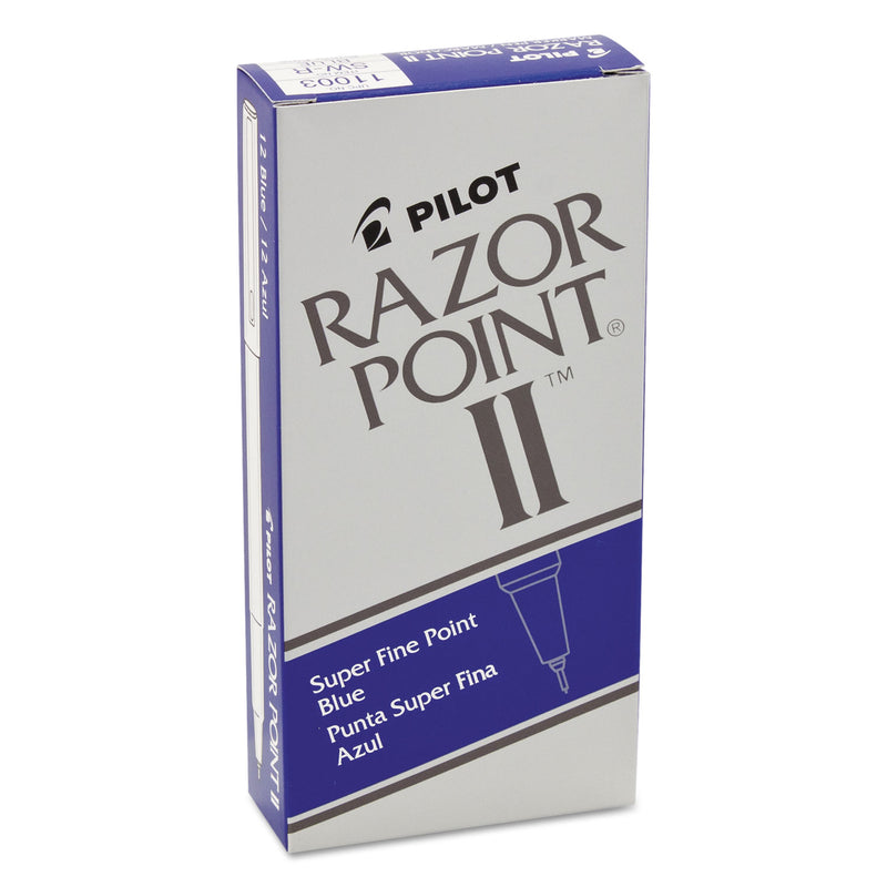 Pilot Razor Point II Super Fine Line Porous Point Pen, Stick, Extra-Fine 0.2 mm, Blue Ink, Blue Barrel, Dozen