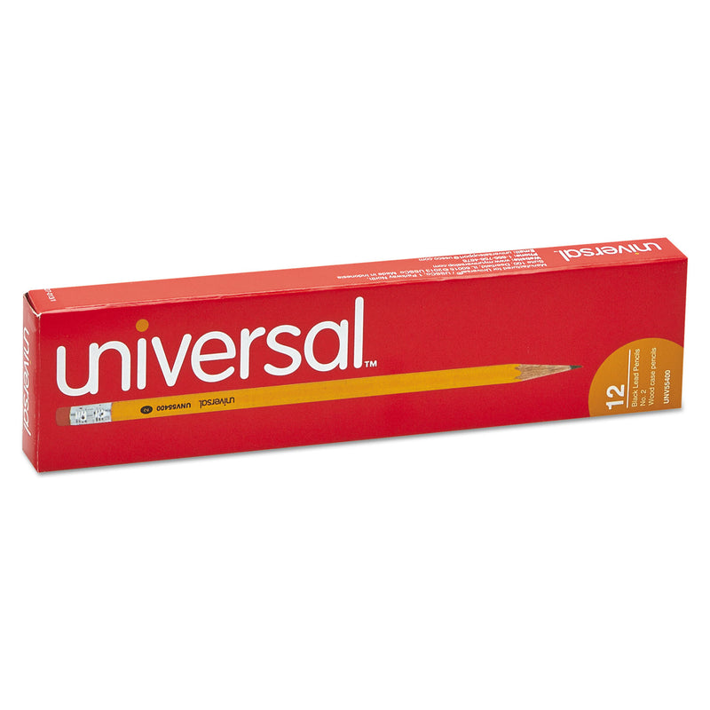 Universal #2 Woodcase Pencil, HB (#2), Black Lead, Yellow Barrel, Dozen