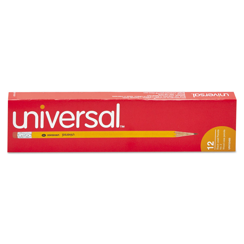 Universal #2 Woodcase Pencil, HB (#2), Black Lead, Yellow Barrel, Dozen