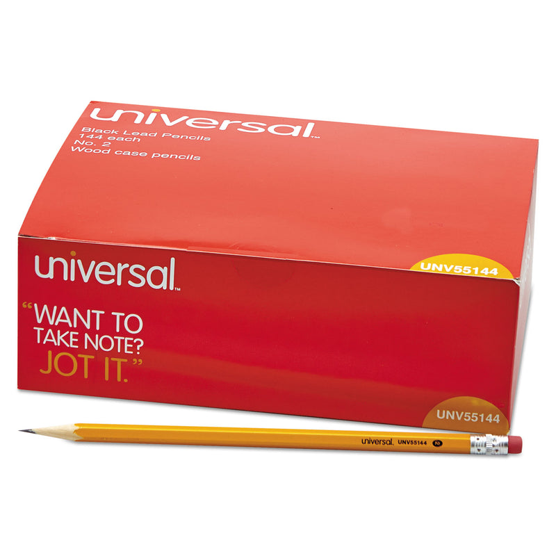 Universal #2 Woodcase Pencil, HB (#2), Black Lead, Yellow Barrel, 144/Box