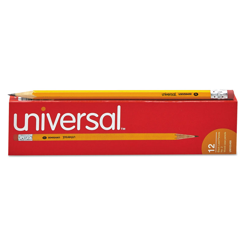 Universal #2 Woodcase Pencil, HB (#2), Black Lead, Yellow Barrel, Dozen