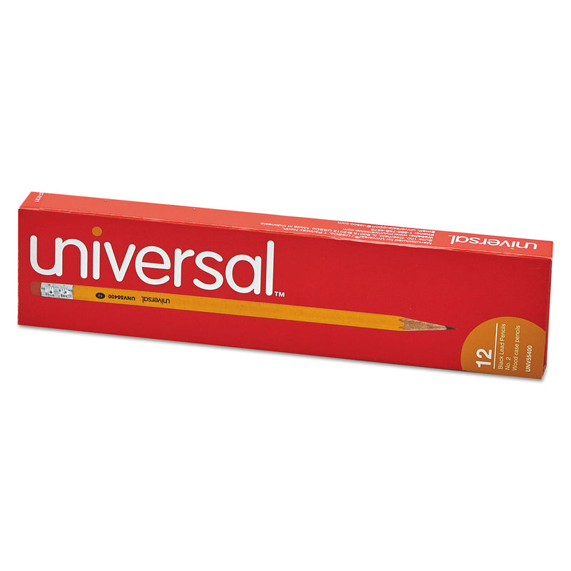 Universal #2 Woodcase Pencil, HB (#2), Black Lead, Yellow Barrel, Dozen