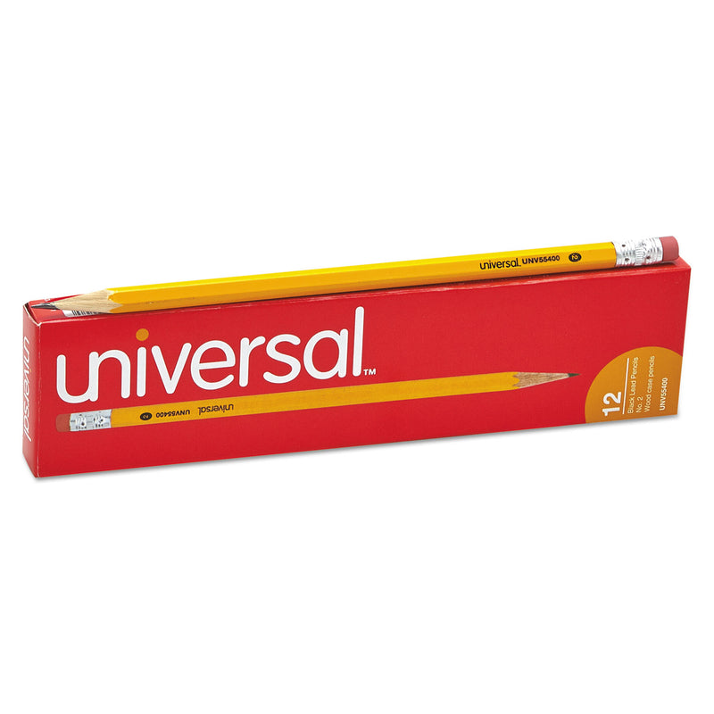 Universal #2 Woodcase Pencil, HB (#2), Black Lead, Yellow Barrel, Dozen