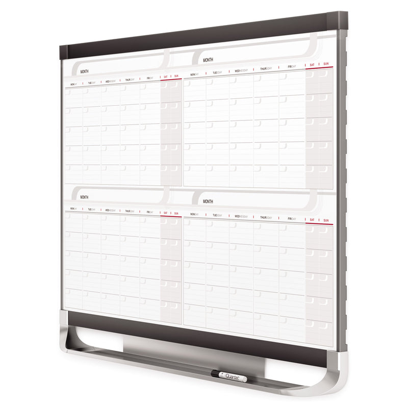 Quartet Prestige 2 Magnetic Total Erase 4-Month Calendar, 48 x 36, Graphite Color Frame