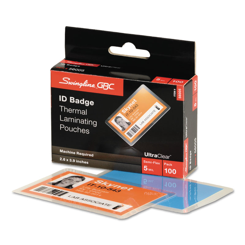 GBC UltraClear Thermal Laminating Pouches, 5 mil, 3.88" x 2.63", Gloss Clear, 100/Box