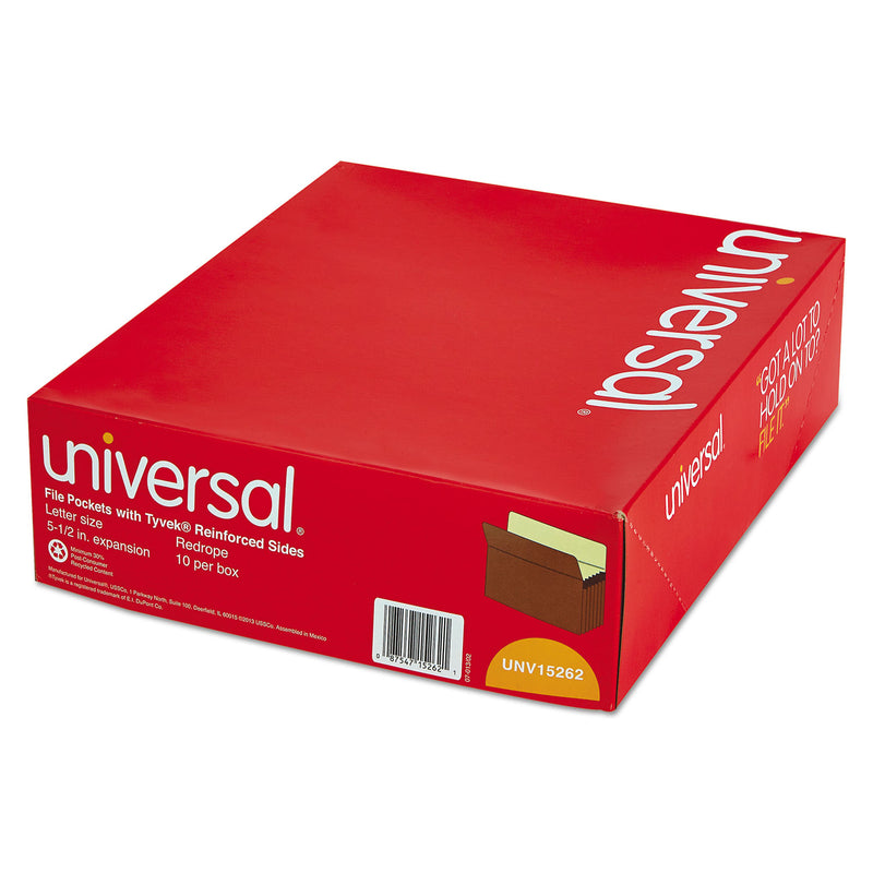 Universal Redrope Expanding File Pockets, 5.25" Expansion, Letter Size, Redrope, 10/Box