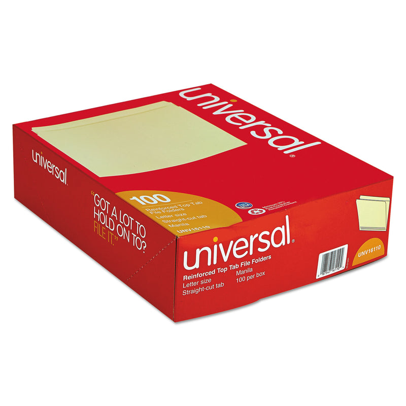 Universal Double-Ply Top Tab Manila File Folders, Straight Tabs, Letter Size, 0.75" Expansion, Manila, 100/Box