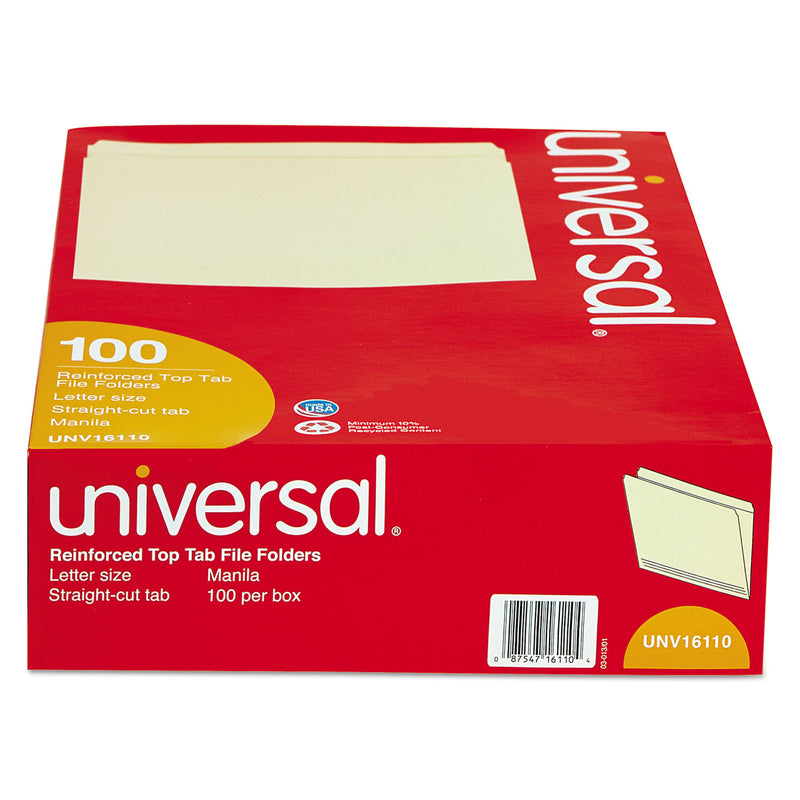 Universal Double-Ply Top Tab Manila File Folders, Straight Tabs, Letter Size, 0.75" Expansion, Manila, 100/Box