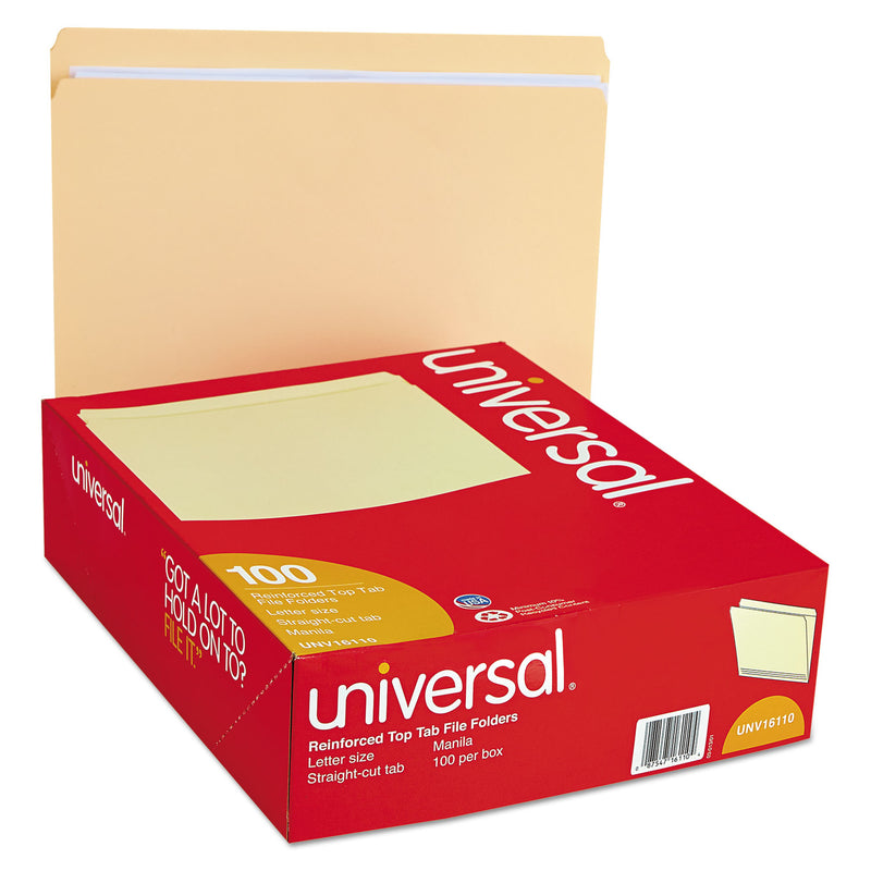 Universal Double-Ply Top Tab Manila File Folders, Straight Tabs, Letter Size, 0.75" Expansion, Manila, 100/Box