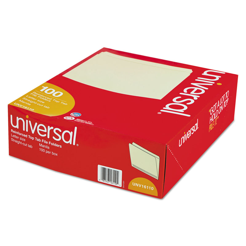 Universal Double-Ply Top Tab Manila File Folders, Straight Tabs, Letter Size, 0.75" Expansion, Manila, 100/Box