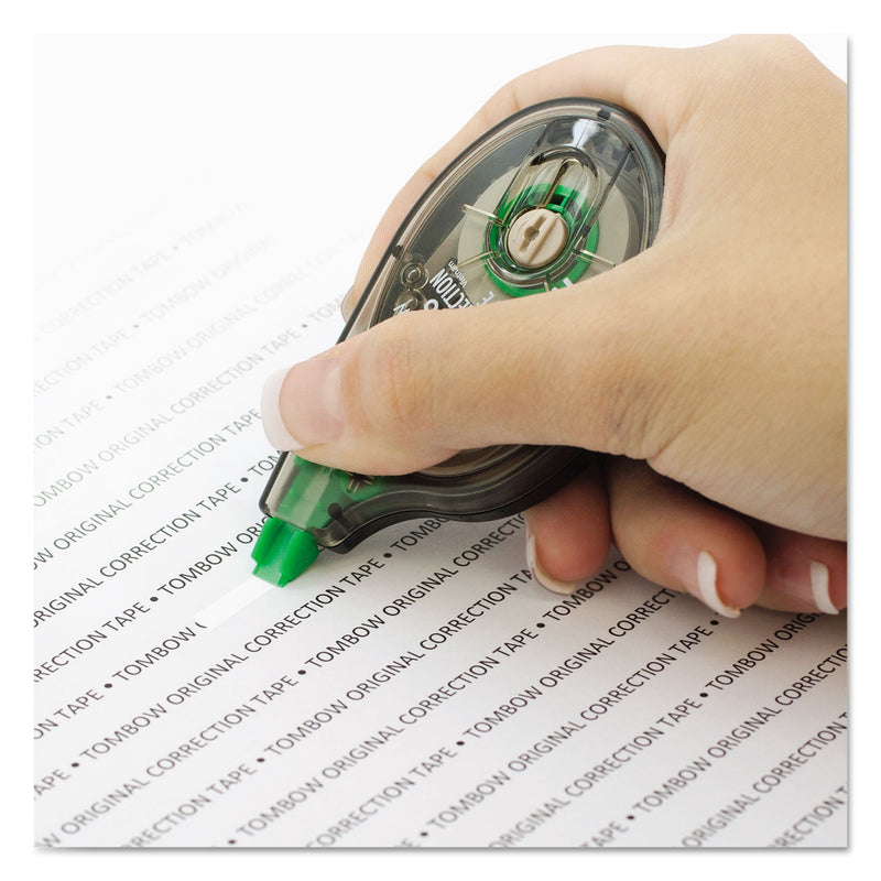 Tombow MONO Correction Tape, Gray/Clear Applicator, 0.17" x 394", White Tape, 10/Pack