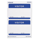 Universal "Visitor" Self-Adhesive Name Badges, 3 1/2 x 2 1/4, White/Blue, 100/Pack