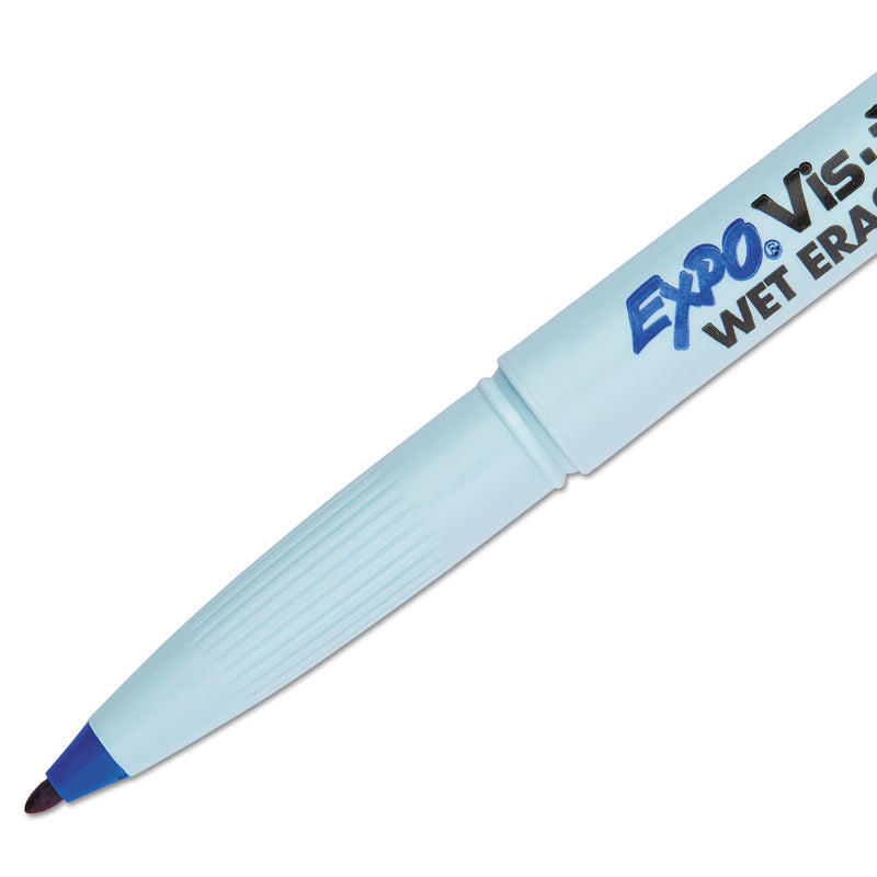 EXPO Vis-a-Vis Wet Erase Marker, Fine Bullet Tip, Blue, Dozen