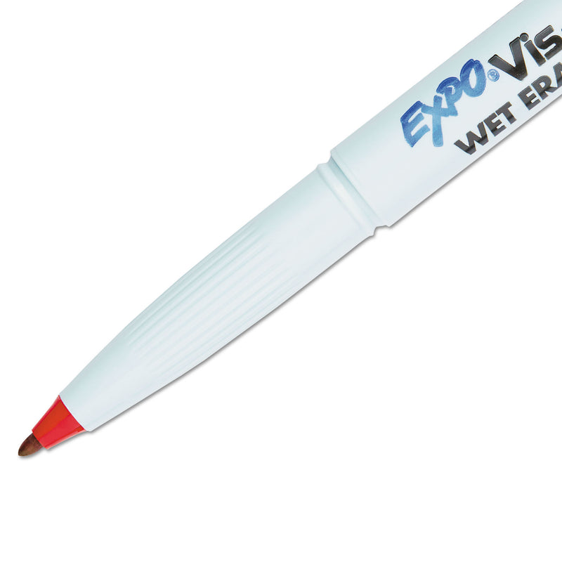 EXPO Vis-a-Vis Wet Erase Marker, Fine Bullet Tip, Red, Dozen