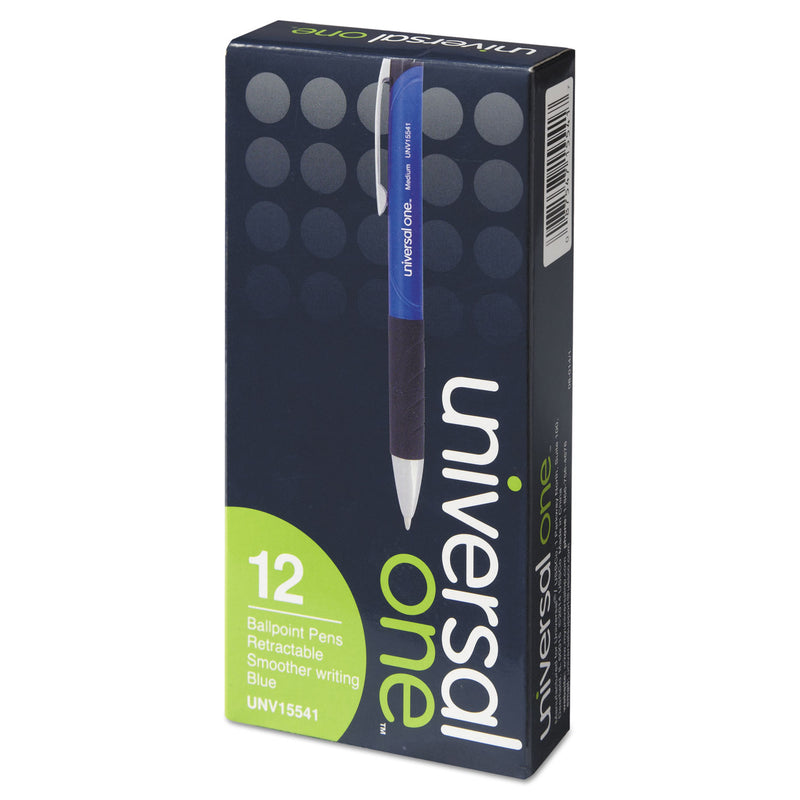 Universal Comfort Grip Ballpoint Pen, Retractable, Medium 1 mm, Blue Ink, Blue Barrel, Dozen