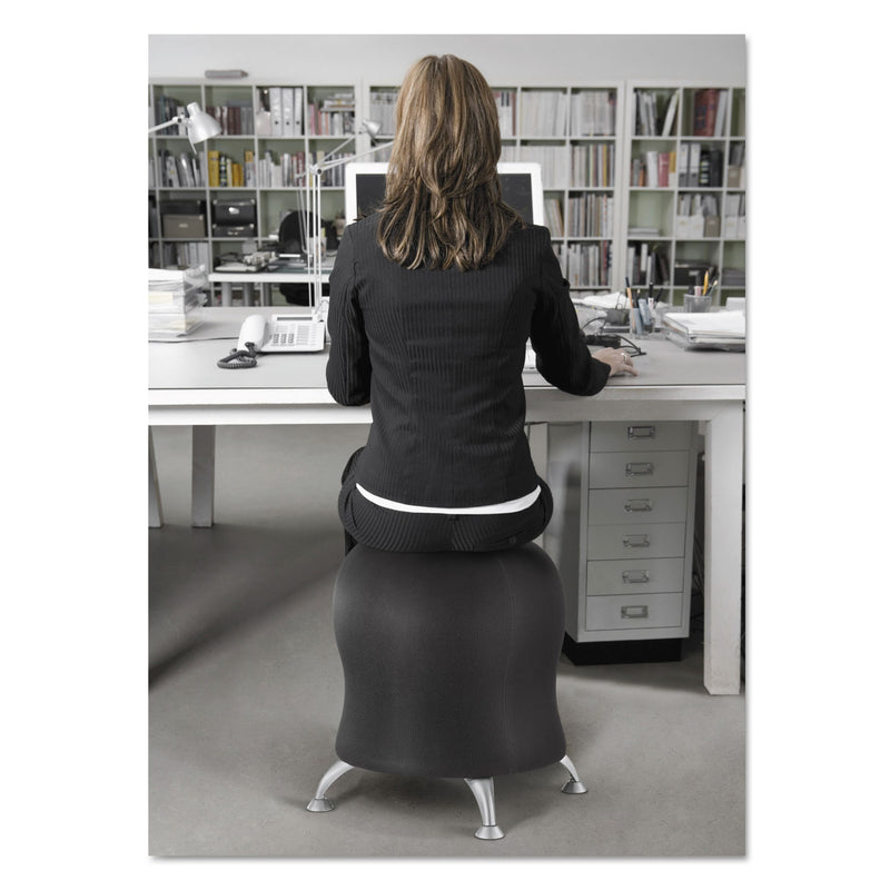 Safco Zenergy Ball Chair, Backless, Supports Up to 250 lb, Black Fabric Seat, Silver Base
