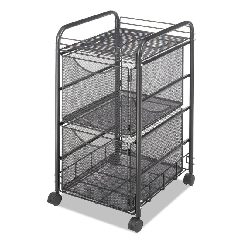 Safco Onyx Mesh Mobile Double File, Metal, 1 Shelf, 2 Drawers, 15.75" x 17" x 27", Black