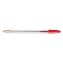 BIC Cristal Xtra Smooth Ballpoint Pen, Stick, Medium 1 mm, Red Ink, Clear Barrel, Dozen