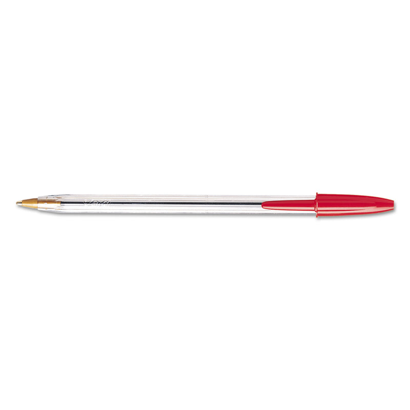BIC Cristal Xtra Smooth Ballpoint Pen, Stick, Medium 1 mm, Red Ink, Clear Barrel, Dozen