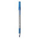 BIC Round Stic Grip Xtra Comfort Ballpoint Pen, Easy-Glide, Stick, Medium 1.2 mm, Blue Ink, Gray/Blue Barrel, Dozen