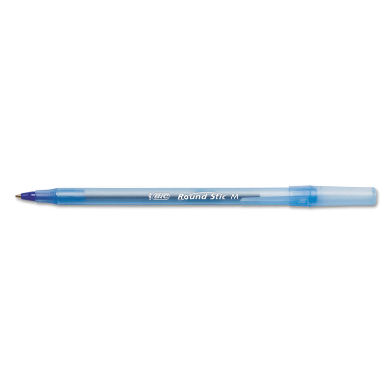 BIC Round Stic Xtra Life Ballpoint Pen, Stick, Medium 1 mm, Blue Ink, Translucent Blue Barrel, Dozen