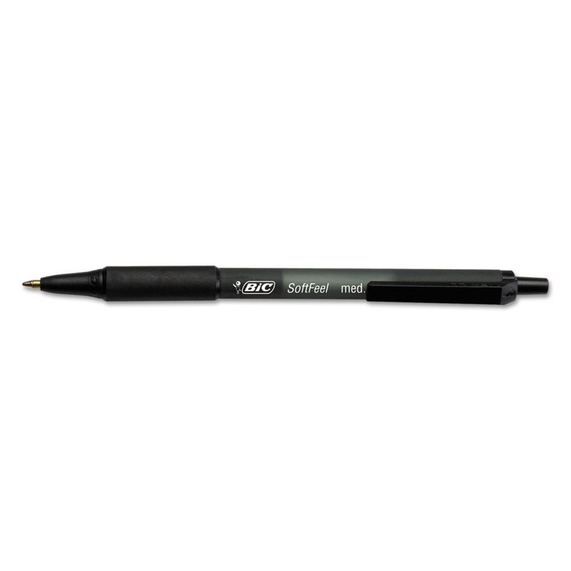 BIC Soft Feel Ballpoint Pen, Retractable, Medium 1 mm, Black Ink, Black Barrel, Dozen
