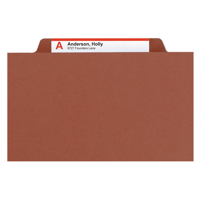 Smead 100% Recycled Pressboard Classification Folders, 2 Dividers, Legal Size, Red, 10/Box