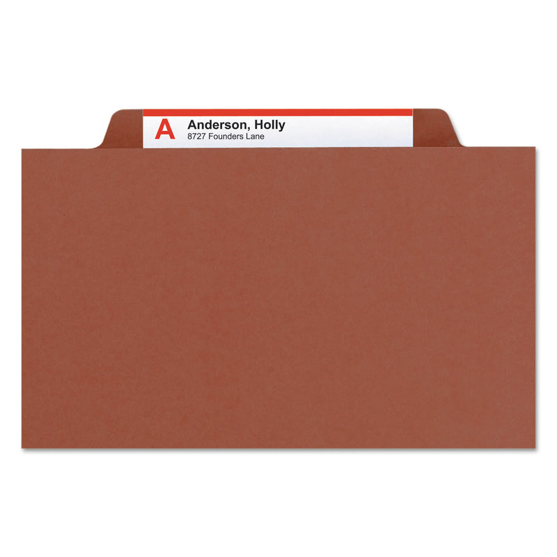 Smead 100% Recycled Pressboard Classification Folders, 3 Dividers, Legal Size, Red, 10/Box
