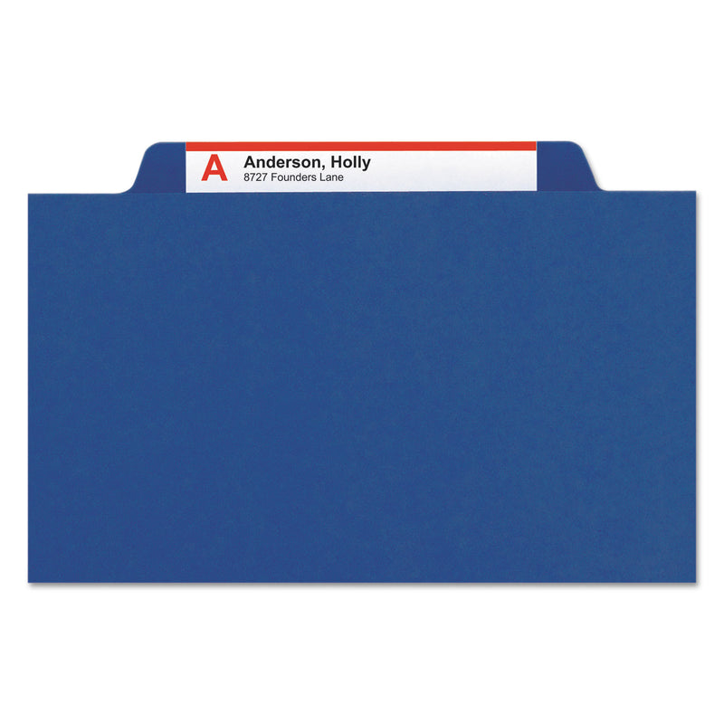 Smead Eight-Section Pressboard Top Tab Classification Folders with SafeSHIELD Fasteners, 3 Dividers, Legal Size, Dark Blue, 10/Box