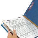 Smead Four-Section Pressboard Top Tab Classification Folders with SafeSHIELD Fasteners, 1 Divider, Legal Size, Dark Blue, 10/Box