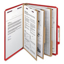 Smead Eight-Section Pressboard Top Tab Classification Folders with SafeSHIELD Fasteners, 3 Dividers, Letter Size, Bright Red, 10/BX