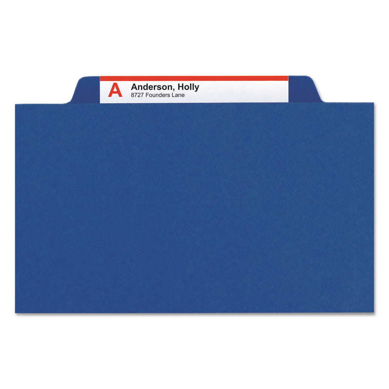 Smead 6-Section Pressboard Top Tab Pocket-Style Classification Folder, SafeSHIELD Fasteners, 2 Dividers, Legal, Dark Blue, 10/Box
