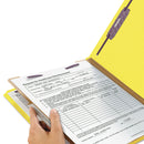 Smead Four-Section Pressboard Top Tab Classification Folders with SafeSHIELD Fasteners, 1 Divider, Letter Size, Yellow, 10/Box