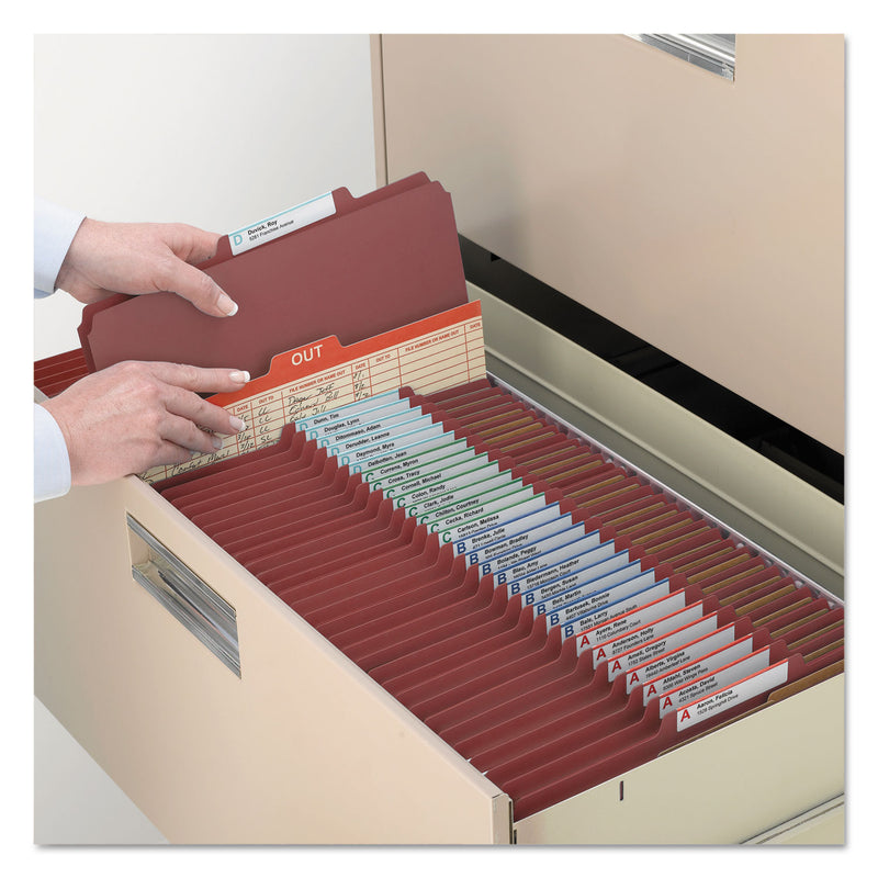 Smead 100% Recycled Pressboard Classification Folders, 3 Dividers, Legal Size, Red, 10/Box