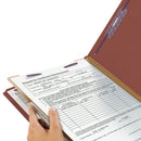 Smead Pressboard Classification Folders with SafeSHIELD Coated Fasteners, 2/5 Cut, 1 Divider, Legal Size, Red, 10/Box