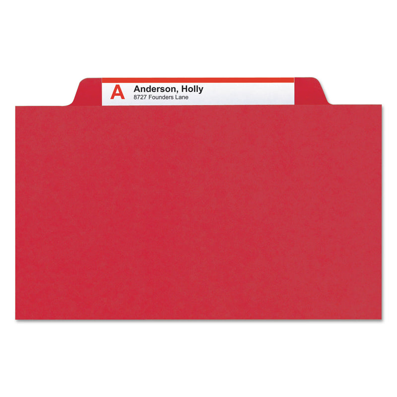 Smead 6-Section Pressboard Top Tab Pocket-Style Classification Folders with SafeSHIELD Fasteners, 2 Dividers, Legal, Red, 10/BX