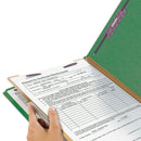 Smead Four-Section Pressboard Top Tab Classification Folders with SafeSHIELD Fasteners, 1 Divider, Legal Size, Green, 10/Box