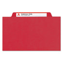 Smead Four-Section Pressboard Top Tab Classification Folders with SafeSHIELD Fasteners, 1 Divider, Legal Size, Bright Red, 10/Box