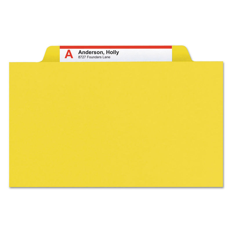 Smead 6-Section Pressboard Top Tab Pocket-Style Classification Folders with SafeSHIELD Fasteners, 2 Dividers, Legal, Yellow, 10/Box
