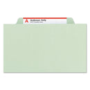 Smead Pressboard Classification Folders with SafeSHIELD Coated Fasteners, 2/5 Cut, 3 Dividers, Legal Size, Gray-Green, 10/Box