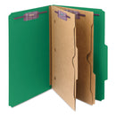 Smead 6-Section Pressboard Top Tab Pocket-Style Classification Folders with SafeSHIELD Fasteners, 2 Dividers, Legal, Green, 10/BX
