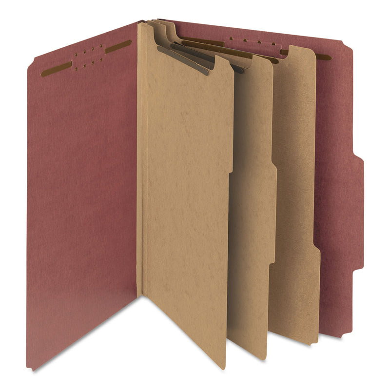 Smead 100% Recycled Pressboard Classification Folders, 3 Dividers, Letter Size, Red, 10/Box