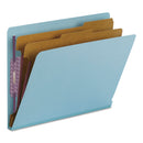 Smead End Tab Colored Pressboard Classification Folders with SafeSHIELD Coated Fasteners, 2 Dividers, Letter Size, Blue, 10/Box